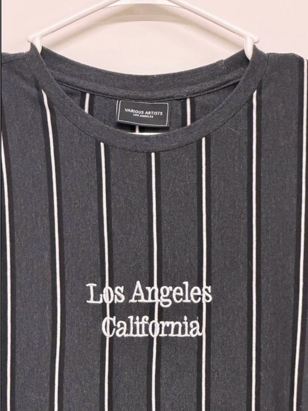Various Artists Mens Stripe T Shirt Grey Black White Size L